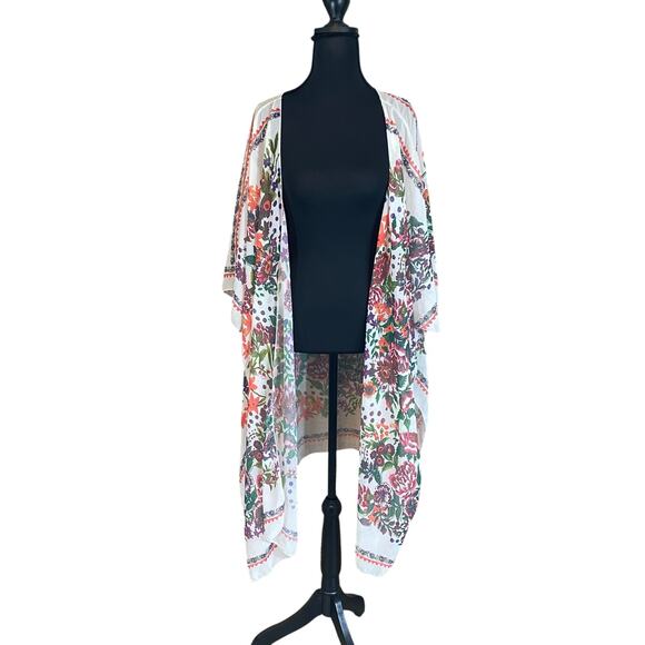 Floral Sheer Kimono Cardigan Boho Open Front Lightweight Cover Up OS - Picture 1 of 4
